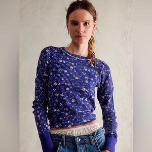 We the Free Pretty Little Thermal Navy Combo Floral Long Sleeve Top